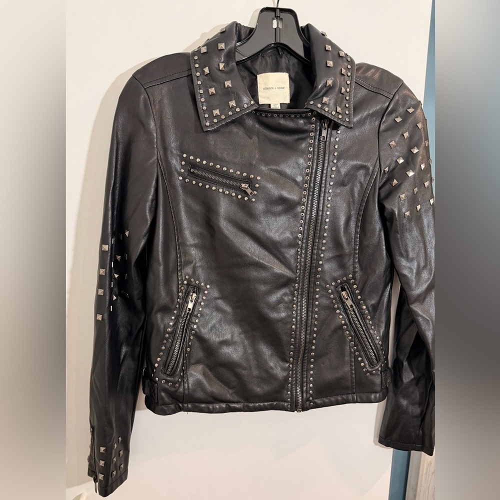 Silence + Noise Irina Embroidered Vegan Leather Moto Jacket XS - Picture 6 of 16